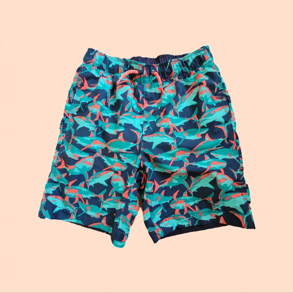 Gap Boys' Blue + Orange All Over Shark Print Swim Trunks XL (12-14)
